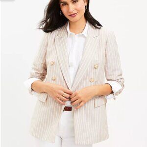 Striped Linen Blend Double Breasted Blazer - Size 10P